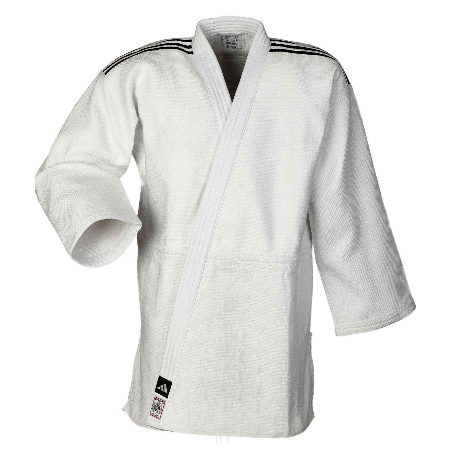 IJF Champion 3 Slim Fit with Stripes Judo Gi by Adidas (White or Blue)