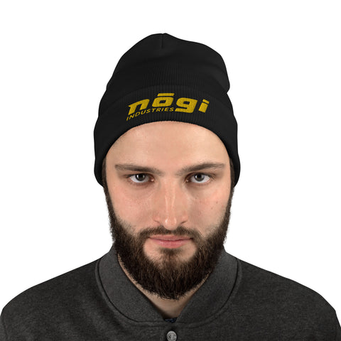 Embroidered Beanie w Puff logo (Black & Gold) by Nogi Industries