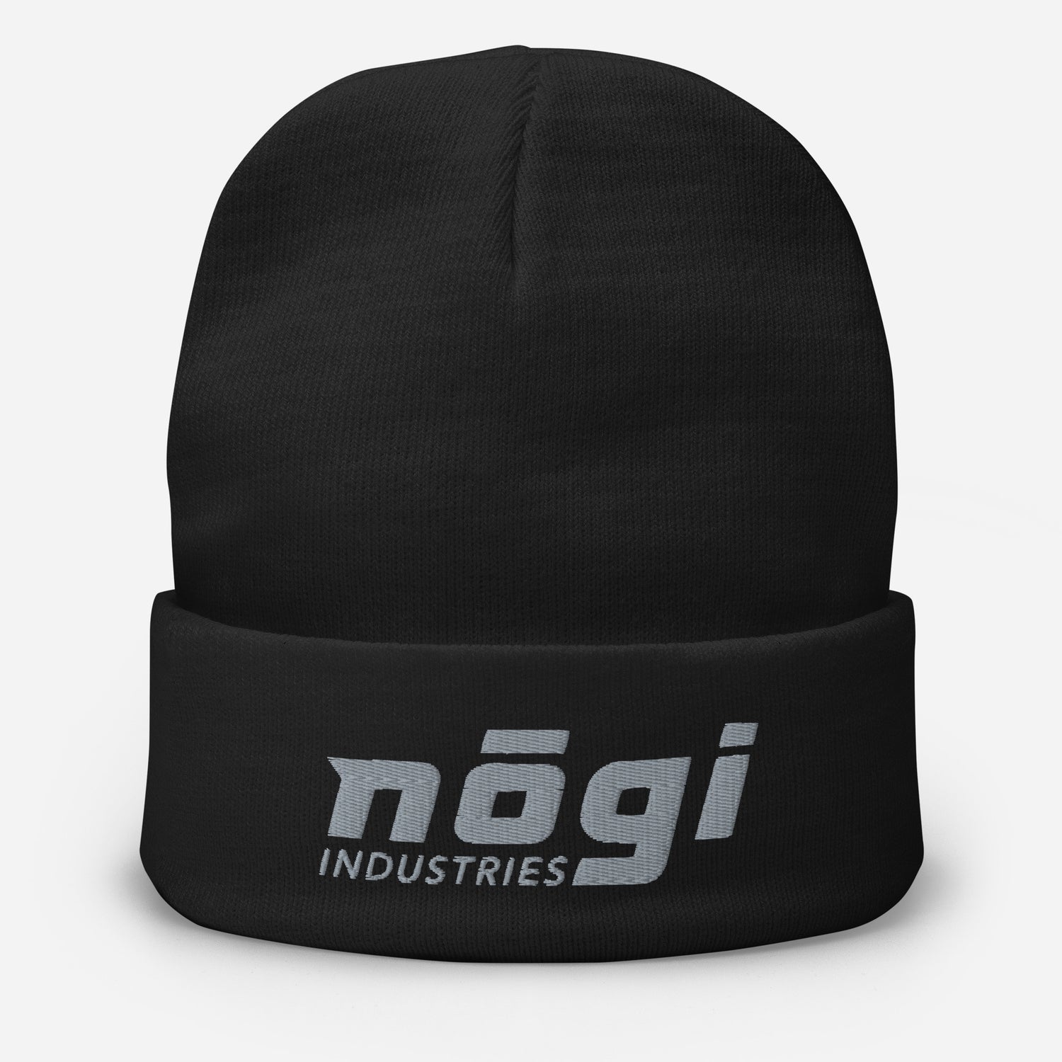 Nogi Industries のパフロゴ付き刺繍ビーニー (ブラック & グレー)