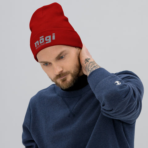 Embroidered Beanie w Puff logo (Red & Gray) by Nogi Industries