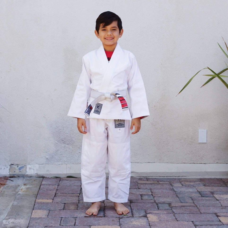KIDS Kaizen Athletic Journey Jiu Jitsu Kimono - WHITE - Budovideos